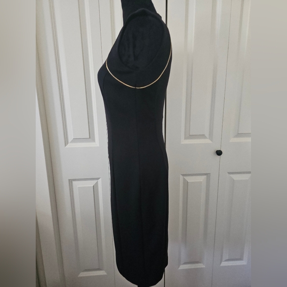 Calvin Klein Black Midi Dress with Gold Accent Zippers Special Occasion SZ 2 - Picture 3 of 11